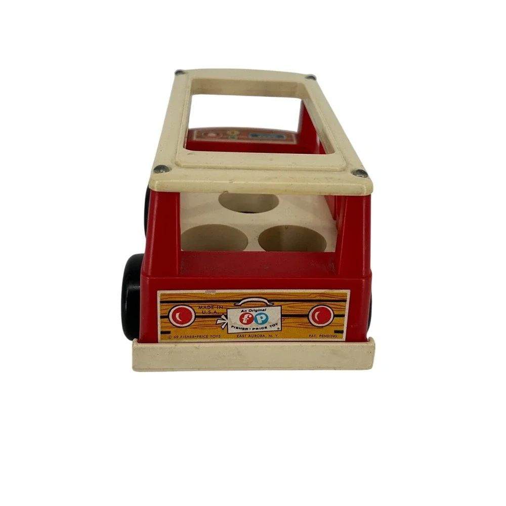 Vintage 1969 Fisher Price Little People Mini Bus 141 Red Toy Vehicle
